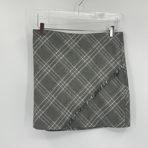 Free People plaid mini skirt fringe black gray microplaid ruffle 8 - Picture 1 of 4
